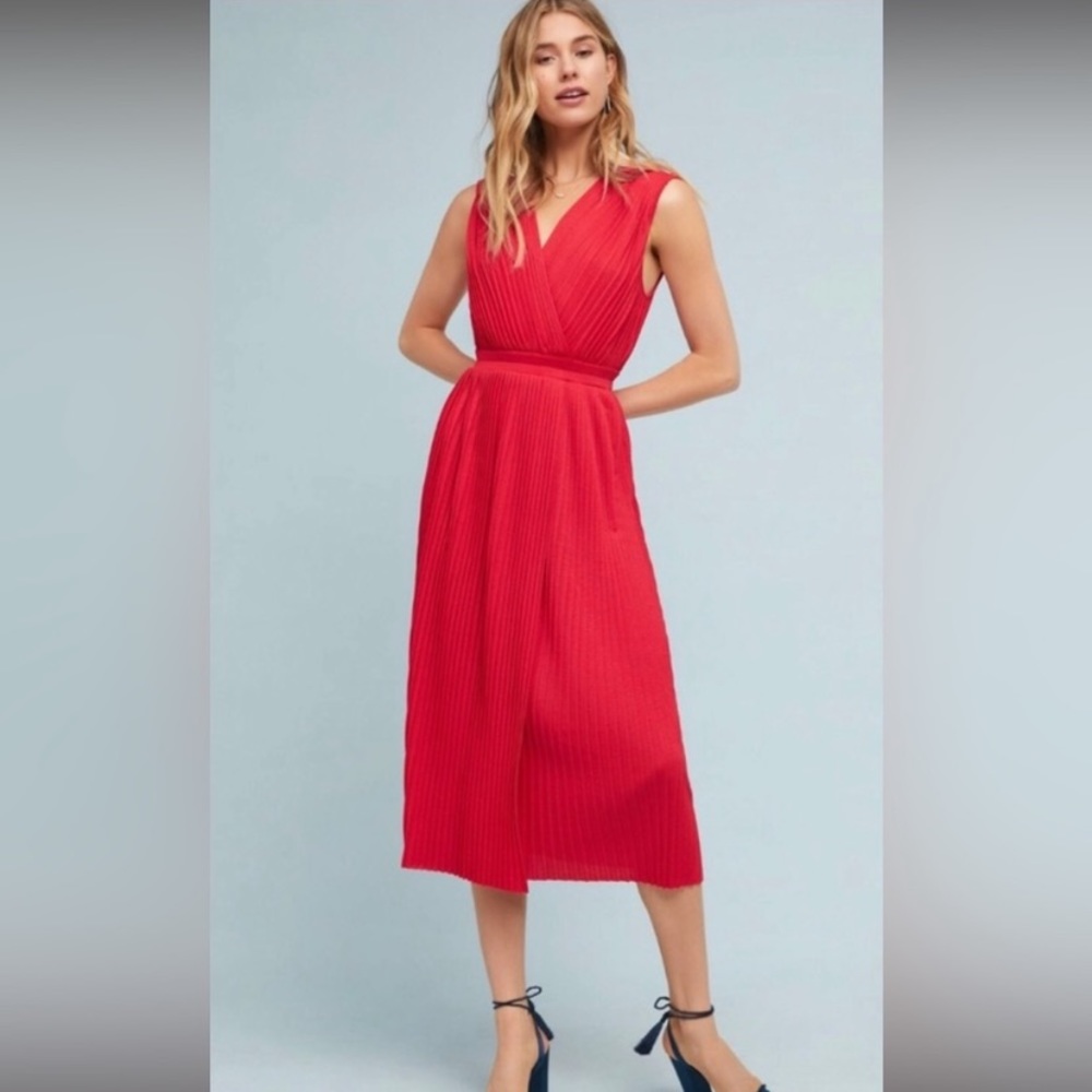 Tracy Reese Red Pleated Midi Dress *like new*